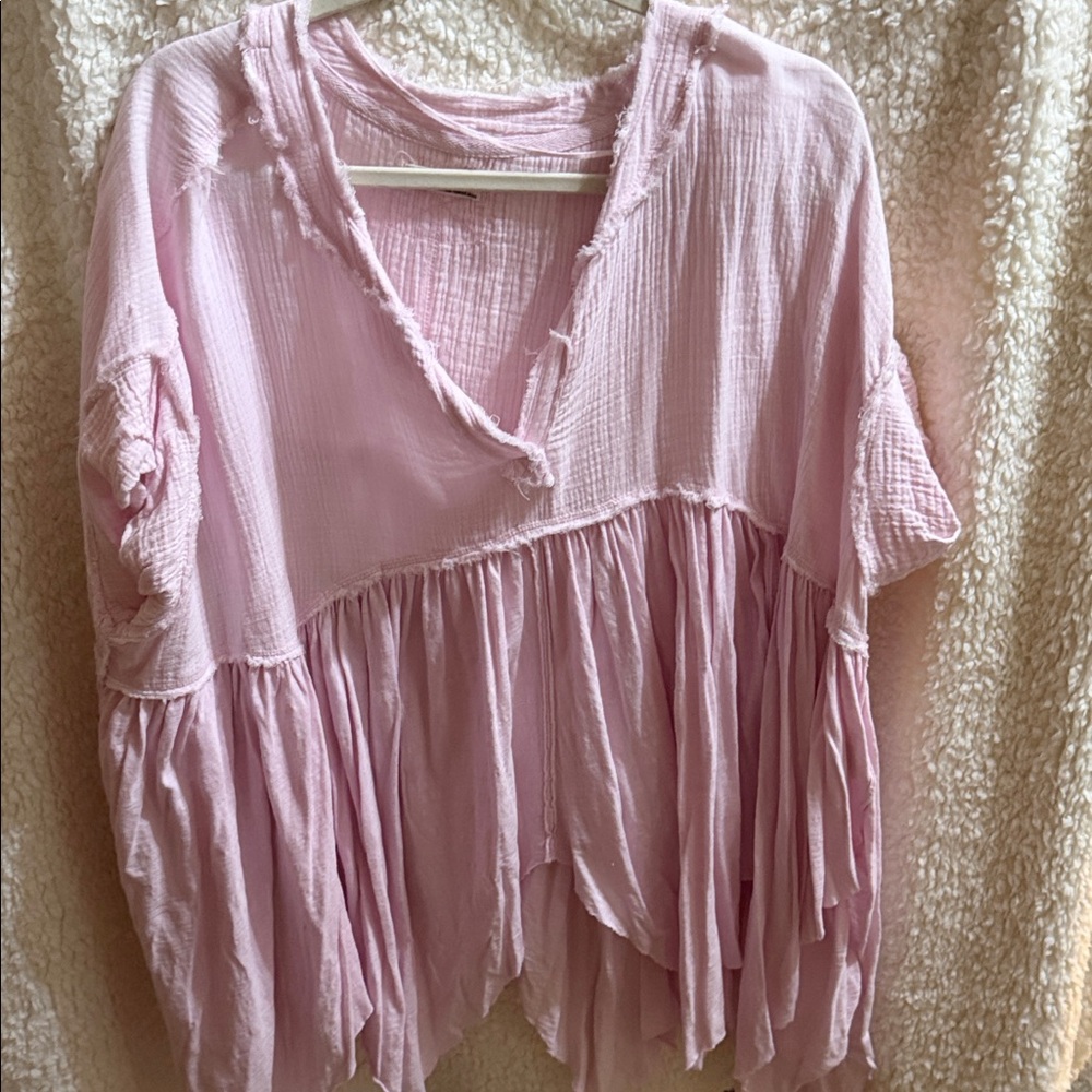 We the free Pink Frayed Hem Women's Top